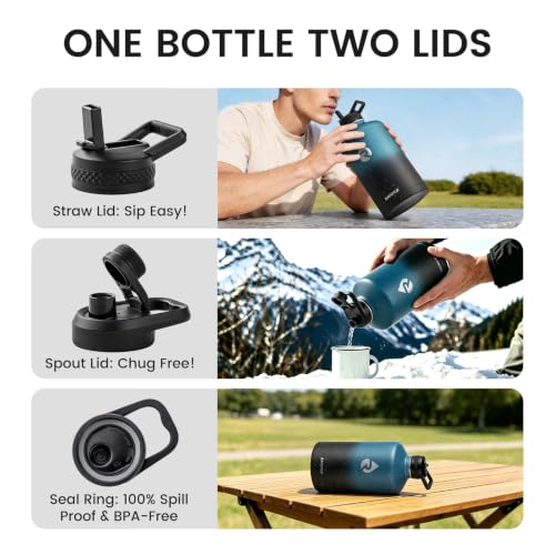 Image of RAYMYLO 128oz Insulated Water Bottle, Triple Wall Vacuum Stainless Steel Water Bottles - Keeps Cold 48H, Reusable One Gallon Jug for Gym, Sports, Camping, Hiking,Travel, Starry Sky-Indigo /Black