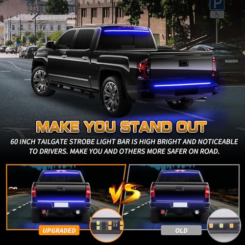 Image of XRIDONSEN 48 inch Blue Emergency Lights Strip Tailgate Strobe Lights