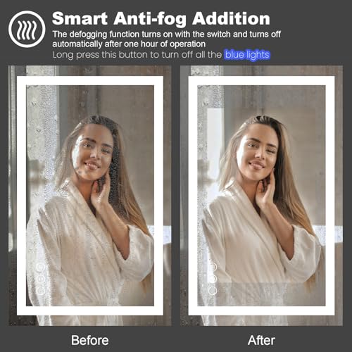 Amorho LED Mirror for Bathroom 24" X30" with Front Light and Backlit, Stepless Dimmable, Shatter-Proof, Memory, 3 Colors, Wall Mount (Horizontal/Vertical)