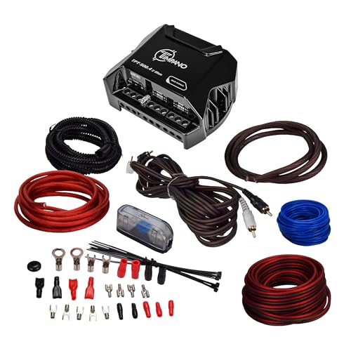 Timpano 4 Channel Car Amplifier + 8 Gauge Wiring Kit Bundle – TPT-500.4 Full Range Class D 4x125W Amp with TPT-AMPKIT8 RED 1000W Install Kit, Compact Power Combo