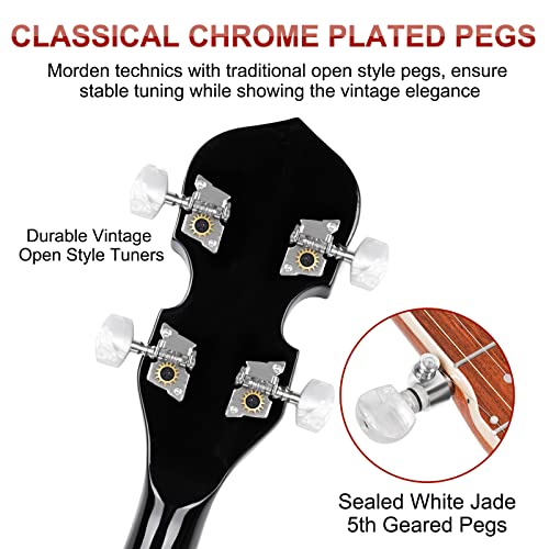 Image of Vangoa Banjo 5 String Beginner Full Size Kit, Remo Head 24 Bracket Open Back Banjo Set with Resonator Starter Kit Gift Choice for Adults Youth Teen Beginner