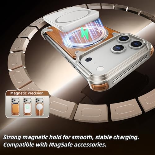 Coque iPhone 17 Pro Max bois métal support rotatif antichoc fin