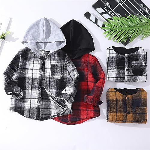 Toddler Kids Boys Girls Hooded Outwear Button Down Plaid Shirt Casual Jacket with Pockets (Orange, 2-3 Years)3