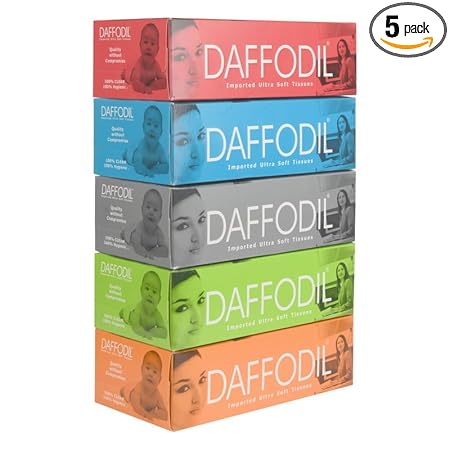 DAFFODIL 2 Ply Facial Tissue Carton Box Car Tissue Pack of 5 (100 Pulls Per Box, 200 Sheets)