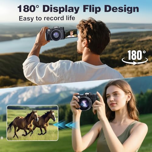 Foto de Cámara digital de 6K 64MP para fotografía, cámara de vlogging para YouTube, pantalla abatible de 180°, enfoque automático de zoom 16X, cámara compacta de belleza de viaje para adolescentes, con lente (imagen 5)