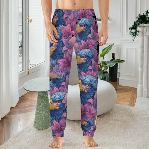 Blue Eagle1 with Lilies Flower Men's Pajama Bottoms Sleep Lounge Soft Comfy Pants Sleepwear2