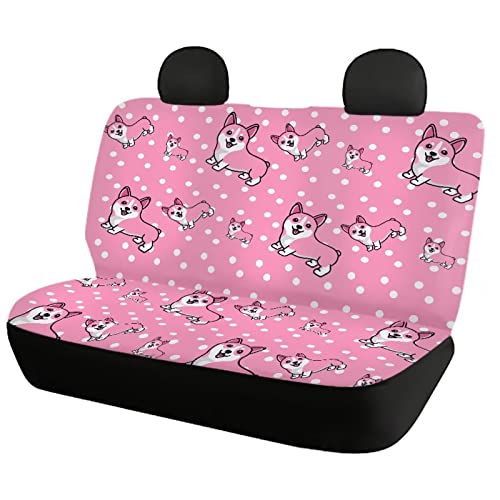 Image of Modysero Polka Dots Corgi Print Pink Car Set Cover Full Set Durable Soft Front Rear Bench Seat Cover Set for Women Elastic Breathable Automotive Seat Protector Universal Fit All Cars Trucks