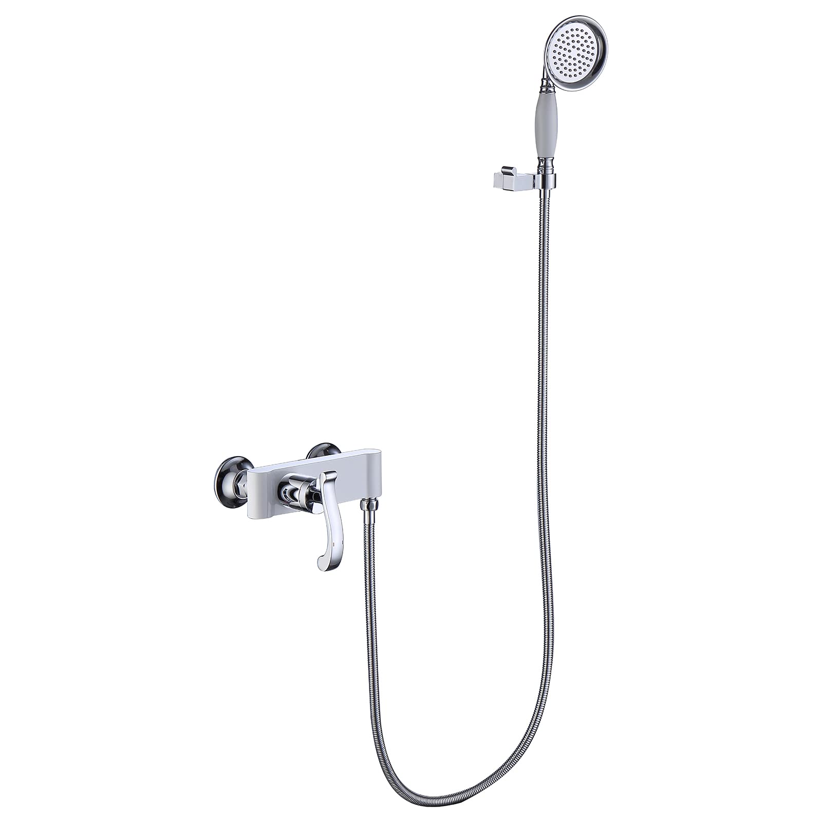 Soffione Doccia Anticalcare Doccia a Mano a Parete Ottone Manopola Doccia Manico Singolo Acqua Calda e Fredda Soffione a Mano con Tubo Doccia e Supporto Doccia,White Chrome