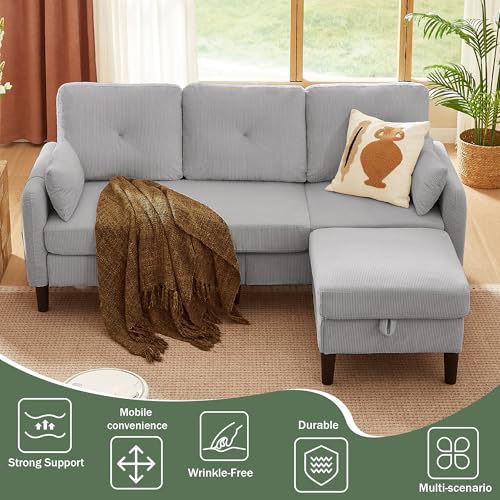Image of 3 Pieces Sofa Set for Living Room with Sofa, Storage Ottoman and Single Chair