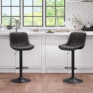 YOUNIKE Bar Stools Set of 2 for Kitchen Island, Black Swivel Tall Bar Stools, Adjustable Barstools with Back, Faux Leather Padded Stools, Modern Counter Height Bar Chairs with 300LBS Support