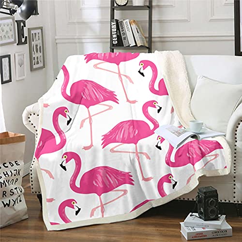 Homemissing Fleece Throw Blanket With Tropical Flamingo Sherpa, Watercolor Rose Red for Kids Boys & Girls