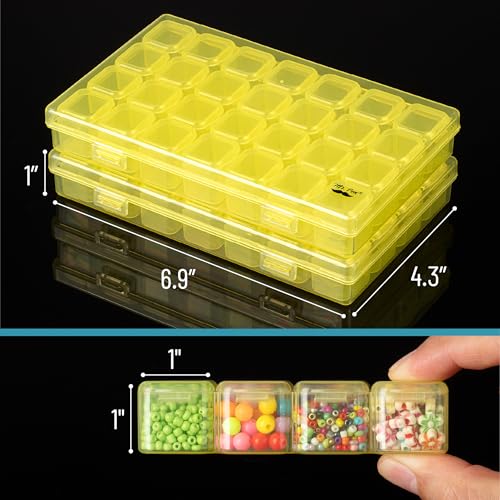Image of Mr. Pen- Bead Storage Containers, 28 Grids, 2 Pack, Transparent Yellow | 160 pcs Label Stickers, Transparent, Small Bead Organizer Box, Diamond Art, Diamond Painting Organizer
