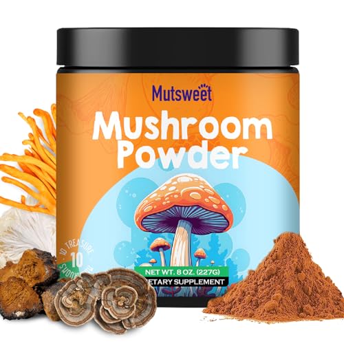 Mushroom Powder Supplement, 75 Servings 10 Mushrooms Blend for Coffee & Smoothies, 8 oz Mushrooms & Rhodiola Rosea with Lions Mane, Reishi, Chaga, Cordyceps for Energy, Memory, Immune