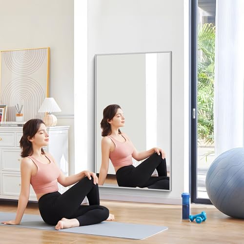 Image of COFENY 36x55inch Bathroom Mirror, Silver Rectangle Mirror with Thin Metal Frame, Large Rectangular Wall Mirrors for Bathroom, Living Room, Hair Salon, Big Mirror Hang Horizontal /Vertical