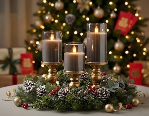 Image of Glass Flameless Pillar Candles Flickering with Remote Timer, Battery Operated LED 3D Moving Flame Real Wax Candles,Remote Included (Gray)