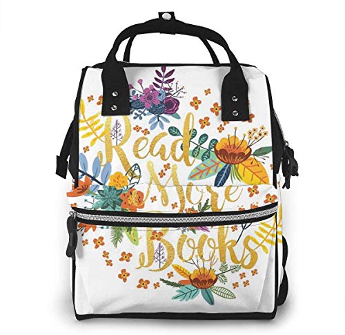 Read More Books Floral Gold Diaper Bag Multi-Function Waterproof Travel Backpack Nappy Bags for Baby Care Large Capacity Stylish and Durable