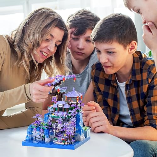 Image of Peach Blossom Pond Japanese Architecture Building Blocks Set, Micro Mini Bricks Cherry Blossom Tree House Kit 2500+ PCS with LED Lights for Adults & Kids | 1 Year Manufacturing Warranty