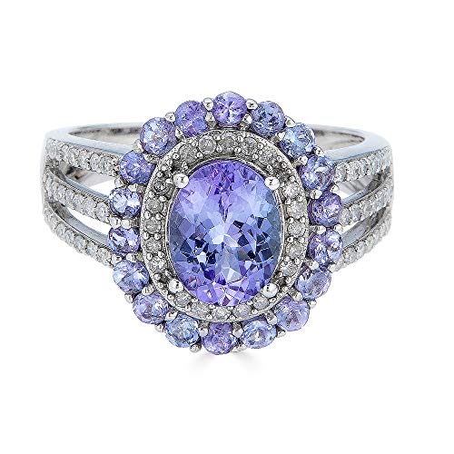 2.27 CT Genuine Oval Round Tanzanite Ring with Diamond Accents in 10KT White Gold| Rings for Women