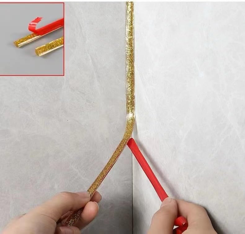 Image of Adhesive Caulk Tape(0.31inx16.4ft),Peel and Stick Trim,Flexible Trim,Adhesive Trim,Self-Adhesive Molding Trim for Wall Edge Corner,Cabinet Edge,Ceilings Edge,Countertops & More (Shiny Gloden)