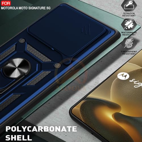 Image of Armor Bumper Back Cover Case for Motorola Moto Signature 5G | Rotating Camera Cover, Ring Holder & Kickstand | Heavy Duty & 360 Degree Protection Motorola Moto Signature 5G Back Cover (Blue)