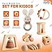Wooden Toys for Babies, 7PCS Wooden Baby Rattle for 7-24 Months Boys Girls, Natural Wood Montessori Toys Set with Crochet Rabbit Rattle for Infant Grasping, Gift for Baby