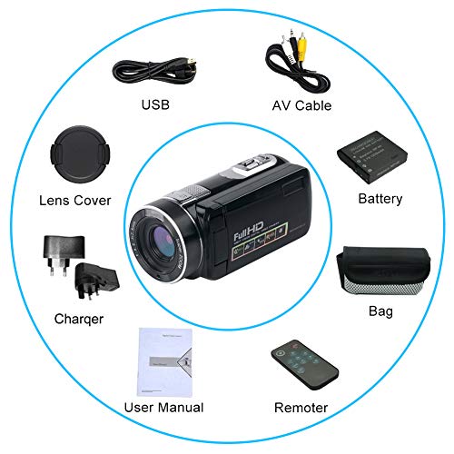 Videocámara Cámara de Video Visión Nocturna Función de Pausa Cámara Digital Full HD 1080P 24.0MP Cámara de Registro con Control Remoto