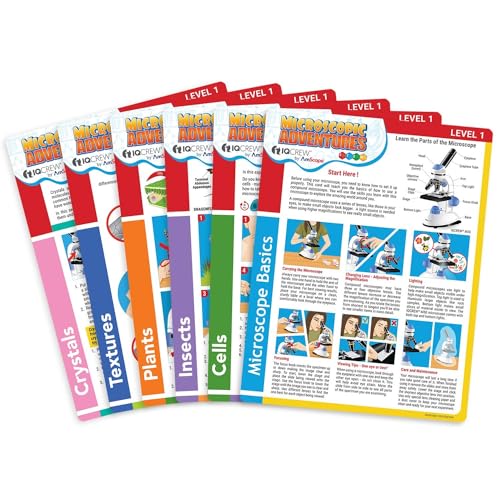 IQCrew - Microscope Experiment & Activity Cards for Kids & Students - Microscopic Adventures (Set of 6 Experiment Cards) - BK-EXCL1