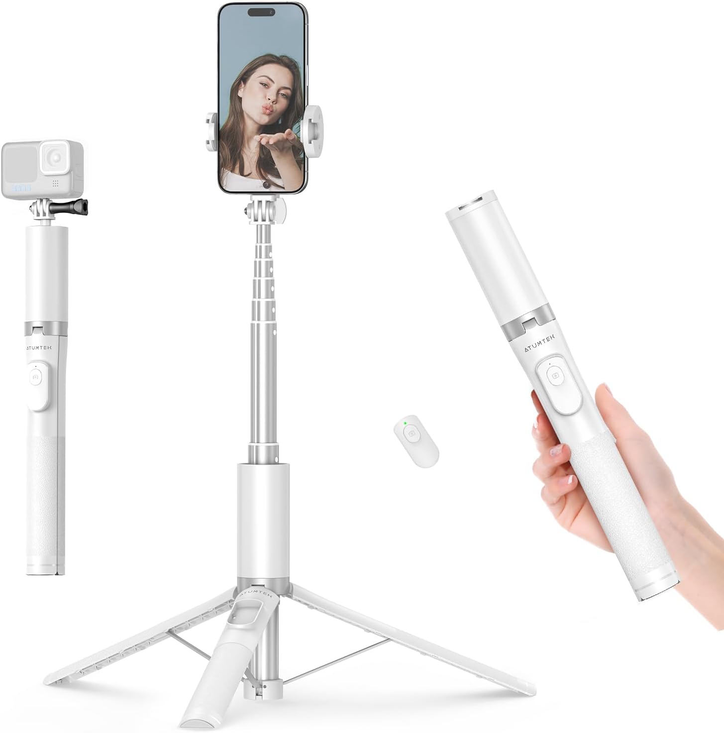 Perche à Selfie ATUMTEK 150cm - Avec Télécommande Bluetooth, Trépied
