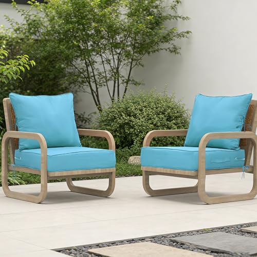 Image of 22x22 Outdoor Chair Cushions Set of 2, Waterproof Deep Seat Cushions for Patio Furniture with Removable Cover, Fade Resistant 4'' Outdoor Seat Cushion w / Ties&Handle for Sofa Loveseat, Lake Blue