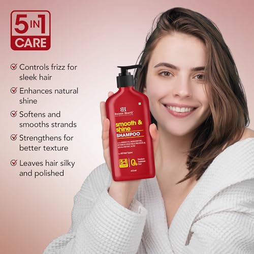 Image of Botanic Hearth Smooth & Shine Shampoo with Rosehip Oil & Silk Protein |Hydrating & Strengthening Formula | Tames Flyaways & Boosts Radiance | Sulfate & Paraben Free, 473ml