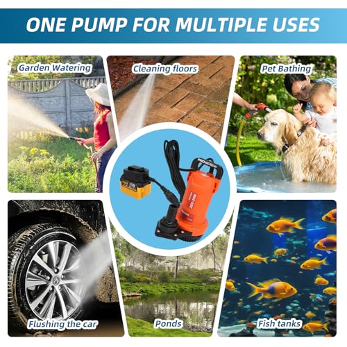 Image of 21V Battery Powered Sump Pump 1 /2 HP with 1 /1.5 /2 Inch Adapters, Automatic Submersible Water Pump Portable Sump Pump for Basement, Pool, Flood, Crawl Space, Emergency Drainage