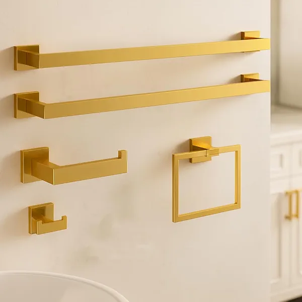 INDARE 5-Piece Bathroom Hardware Set, Brushed Gold Bathroom Accessories 304 Stainless Steel, Including 23.8 inch Bath Towel Bar*2, Double Towel Hook, Toilet Paper Holder, and Towel Ring