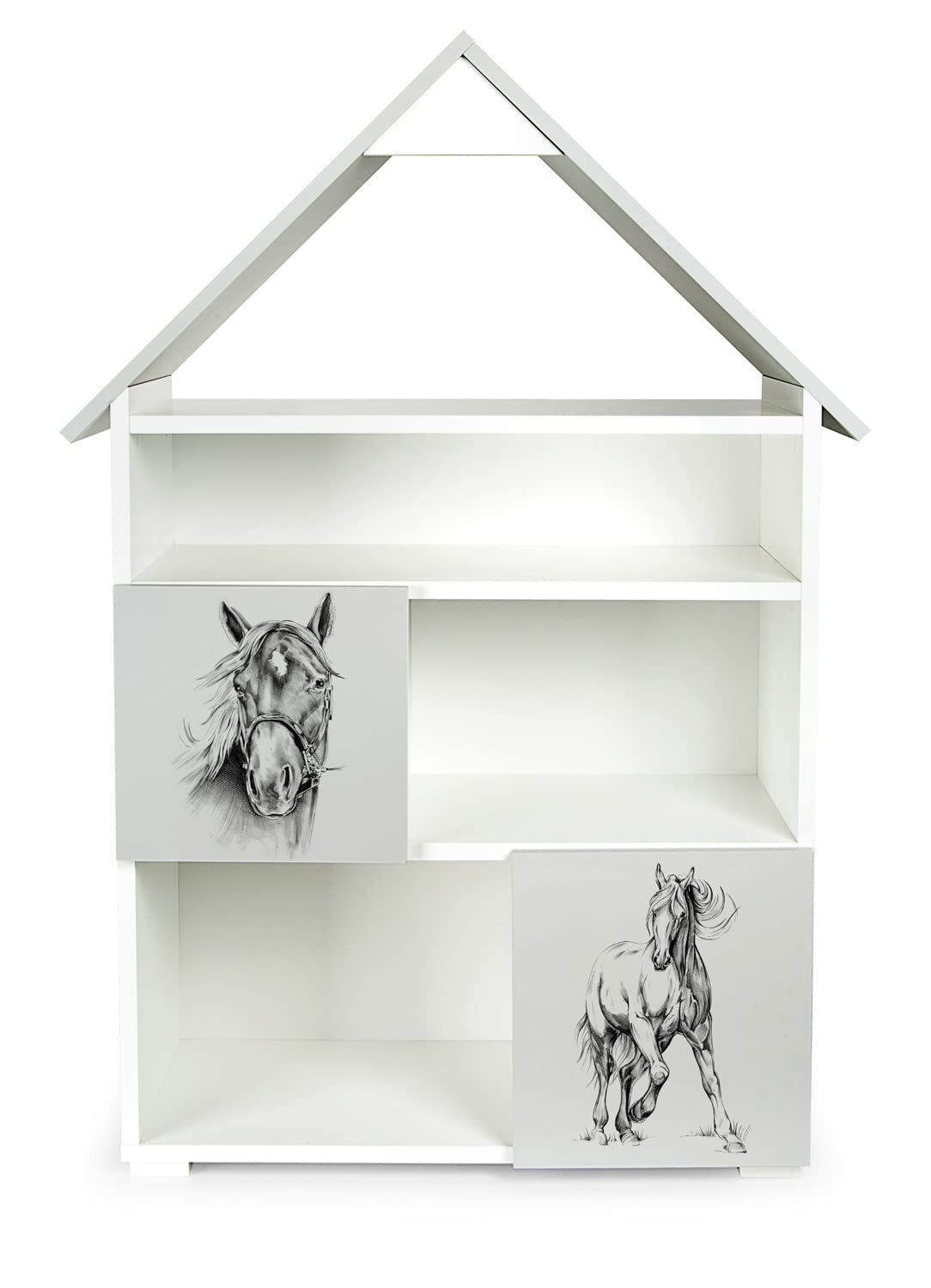 Libreria Bambini A Forma Di Casa - Scaffale In Legno Bianco Per Cameretta, 76x30x101cm
