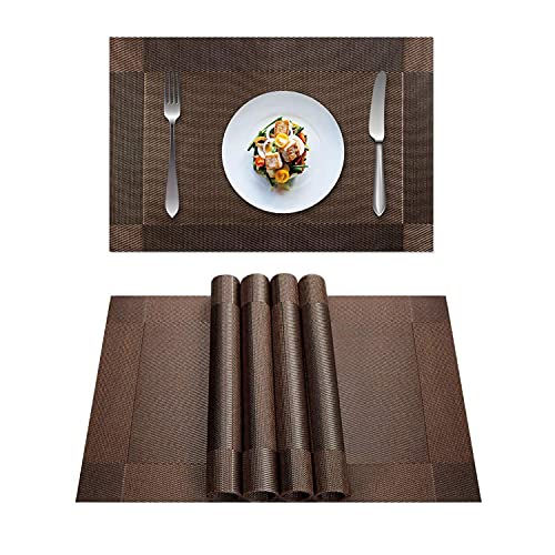 NeoStyle 6 Piece Place Mats for Dining Table Washable Crossweave Woven Vinyl Placemat Table Mats PVC Insulation Non-Slip Insulation Pad Home Tableware Accessories (Dark Coffee)