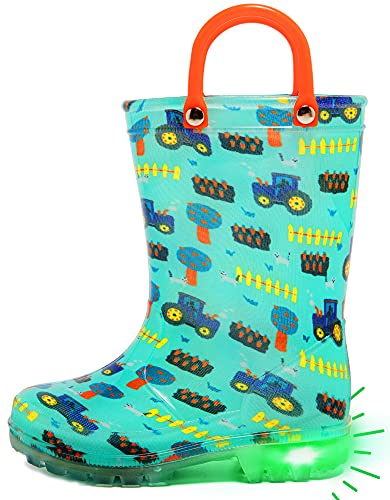 dripdrop Kids Rain Boots, Girls Boys Light Up Boots with Adorable Printed and Easy-On Handles