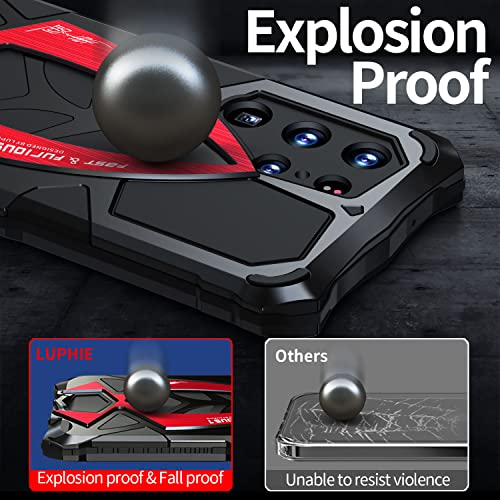 Image of Lunivop For Samsung S23 Ultra Case Metal Hard Armor Case Compatible With Galaxy S23 Ultra 5G 2023 Phone Cover Case Para Screw With Camera Protection Heavy Duty Metalicas Military Grade (Black Red)