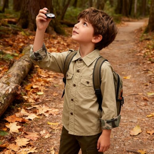 Image of Toddler Little Boys Button Down Long Sleeve Shirt Uniform Army Scout Casual Fall Top with Pocket