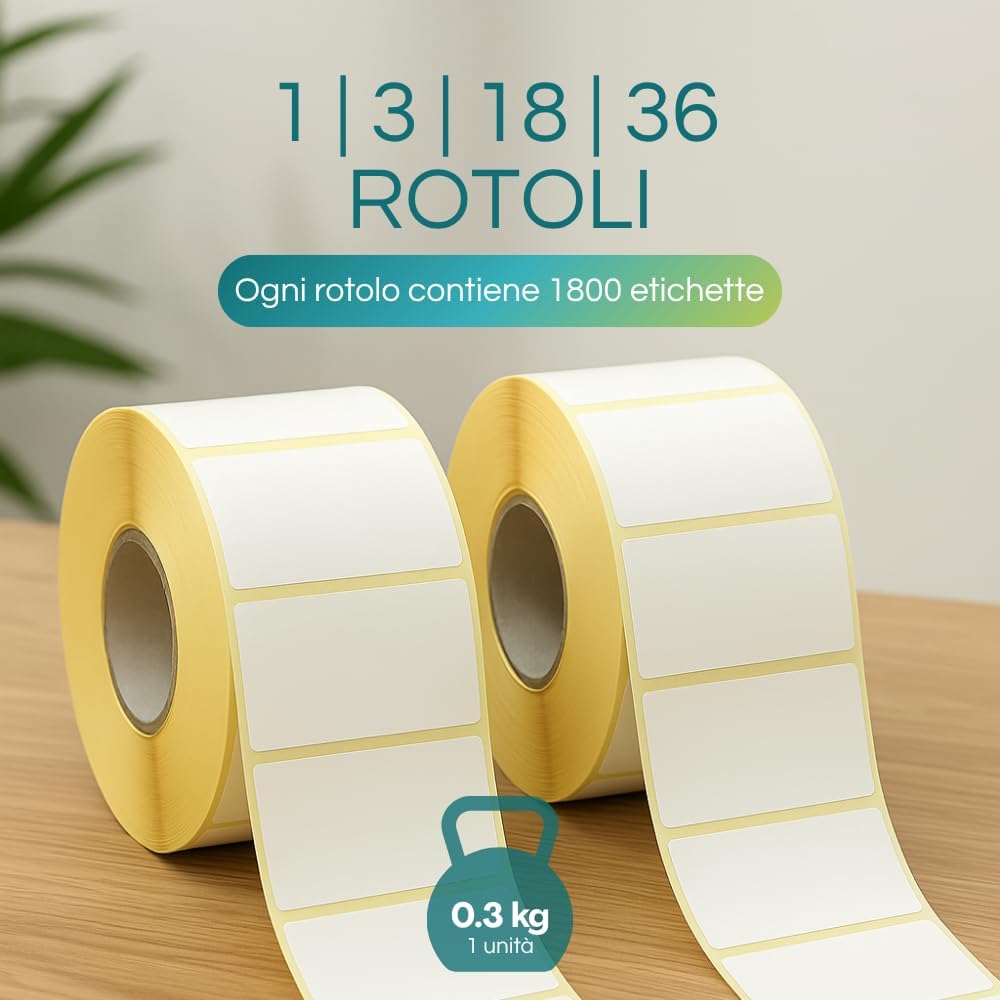 Palucart 5 ROTOLI DA 1800 ETICHETTE ADESIVE MM 40X30 TERMICHE ANIMA 40MM