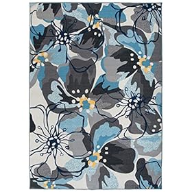 Modern Large Floral Non-Slip (Non-Skid) Area Rug 5 X 7 (5' 3" X 7' 3") Gray-Blue 51jXG5J3EeL. SS280