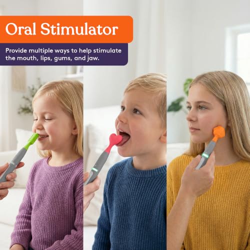Image of Special Supplies Rechargeable Buzz Buddy Oral Motor Stimulation kit with 12 Soft Textured Interchangeable Heads, Calm Sensory Needs, Support Speech, and Stimulate Self Feeding (Grey)