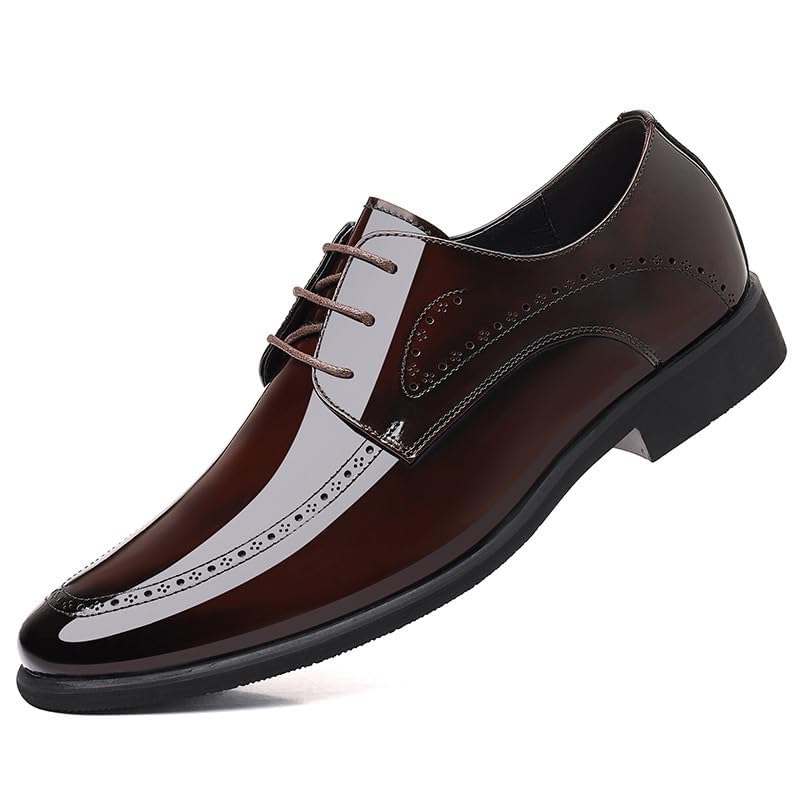 Men's Slip on Oxford Shoes, Casual Leather Modern Fashion Pointed Toe Lace Up Wedding Office Work Tuxedo Shoes