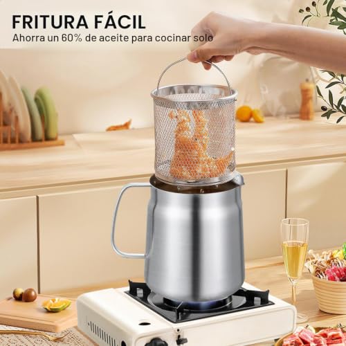 Miniatura 3 de Olla De Filtro De Aceite De Acero Inoxidable 304 Con Cesta De Filtro Y Malla, Tapa A Prueba De Polvo Y Bandeja Antideslizante Con Asa Para Almacenar, Freír Y Cocinar Grasa 2 L