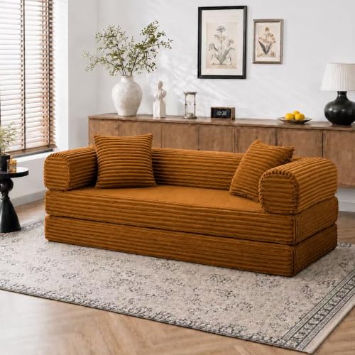 Image of AUGOP Futon Sofa Bed Boneless Couch for Living Room,Pull Out Couch with Sleeper Sofa,Day Bed Couch with Storage Pocket,Removable Corduroy with 2 Pillow