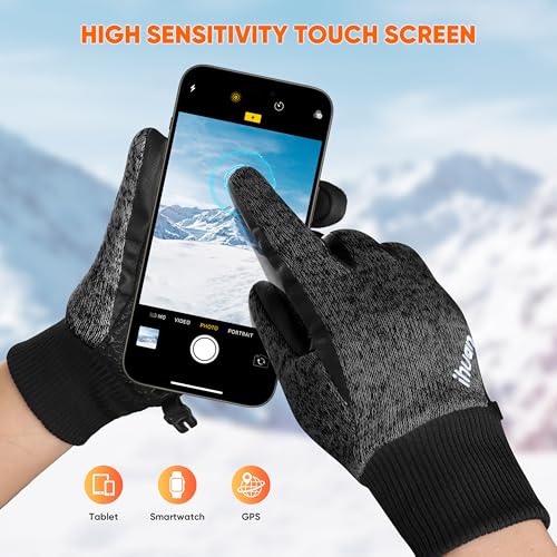 Image of ihuan Winter Waterproof Gloves Cold Weather - Snow Ski Windproof for Men Women, Warm Touchscreen Thermal for Running Cycling