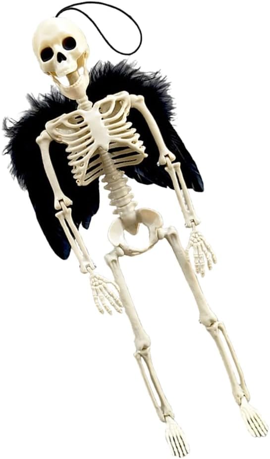 Scary 40Cm Plastic Skeleton Black Winged Design Outdoors Indoor Party Decors