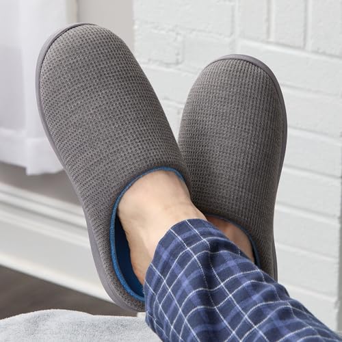 Fruit of the Loom Men's Ribbed Jersey Clog Slippers - Memory Foam Sole - Indoor/Outdoor, Pantuflas Machine Washable, Grey/Blue, Large - image 6