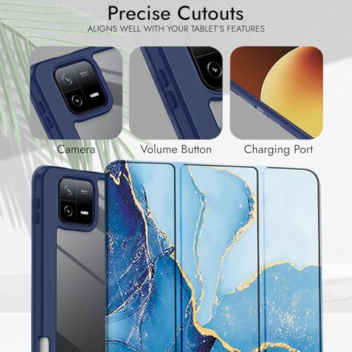 Image of Robustrion Cover for Xiaomi Pad 8 /8 Pro / 7 /7 Pro Cover Case 11.2 inch, Hybrid Flip Cover with [Transparent Back] and [Pencil Holder] for Xiaomi Mi Pad 7 /8 Cover [Auto Sleep Wake] - Marble Blue