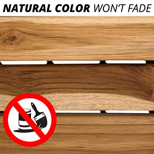 Mammoth Sustainably Sourced Solid Teak Wood Tools Free Assembly Interlocking Deck Tiles, Water Resistant Outdoor Patio Pavers or Composite Decking Flooring, Pack of 11 (11 SQFT) (Stripe)