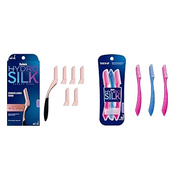 Schick Hydro Silk Dermaplaning Wand for Face with 6 Refill Blades | Dermaplane Peach Fuzz Remover & Touch-Up Exfoliating Dermaplaning Tool, Face & Eyebrow Razor with Precision Cover