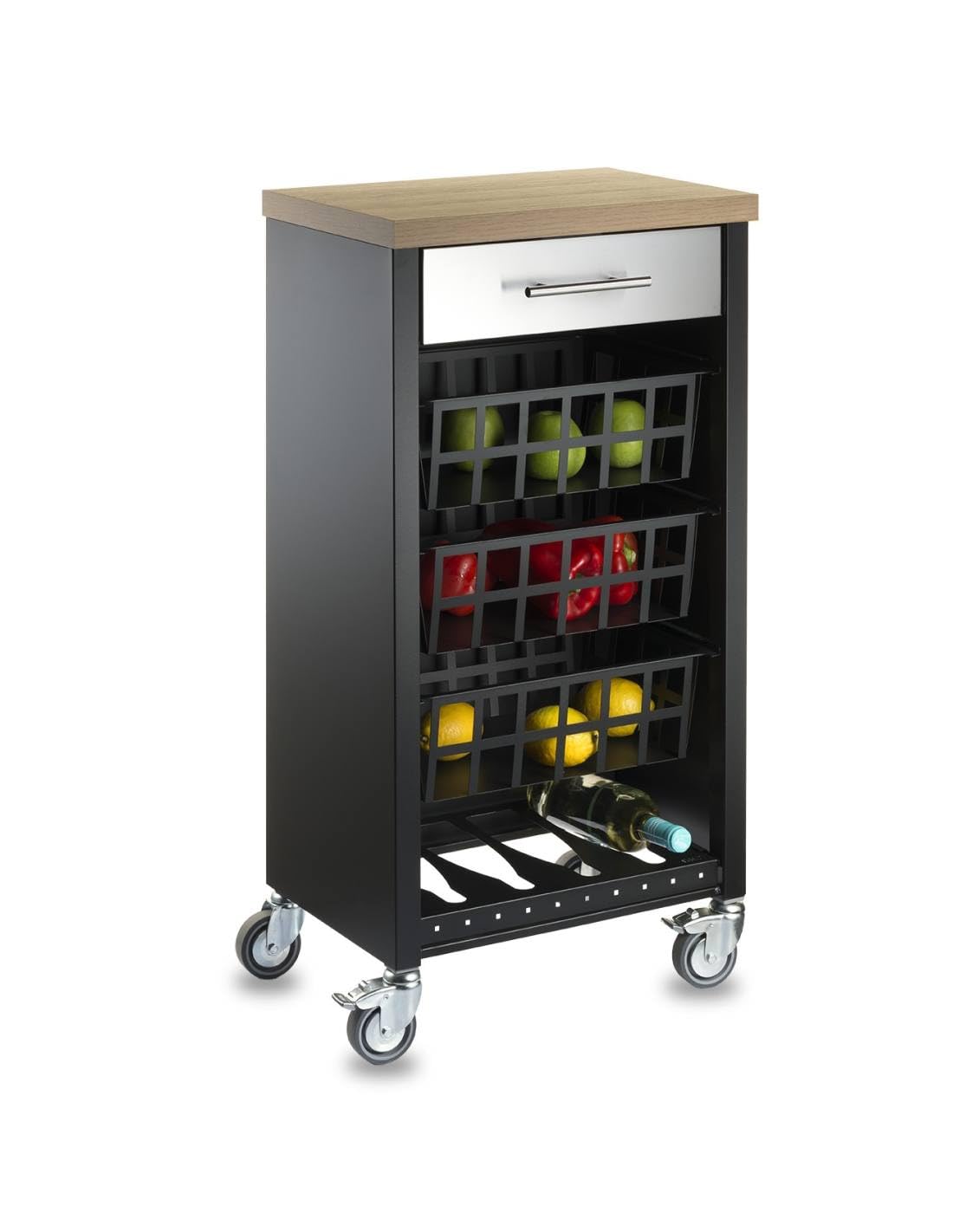 DON HIERRO - Desserte de Cuisine Kara, Noir-INOX-Bois-Orme